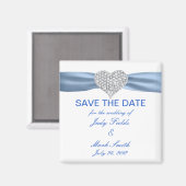 Diamond Heart Blue Wedding Save the Date Magnet (Vorderseite/Rückseite)