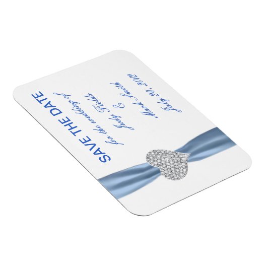 Diamond Heart Blue Wedding Save the Date Magnet (Rechte Seite)