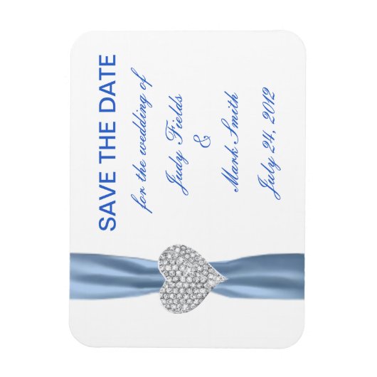 Diamond Heart Blue Wedding Save the Date Magnet (Vertikal)