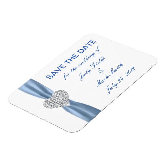 Diamond Heart Blue Wedding Save the Date Magnet (Linke Seite)