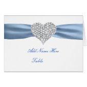 Diamond Heart Blue Wedding Table Platzkarte (Vorderseite (Horizontal))