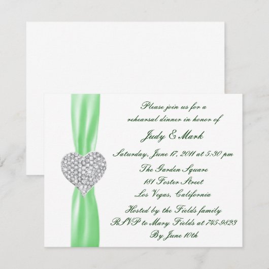 Diamond Heart Green Probe Dinner Einladung (Vorne/Hinten)