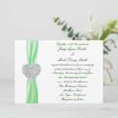Diamond Heart Green Wedding Einladung (Stehend Vorderseite)