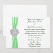 Diamond Heart Green Wedding Einladung (Vorne/Hinten)
