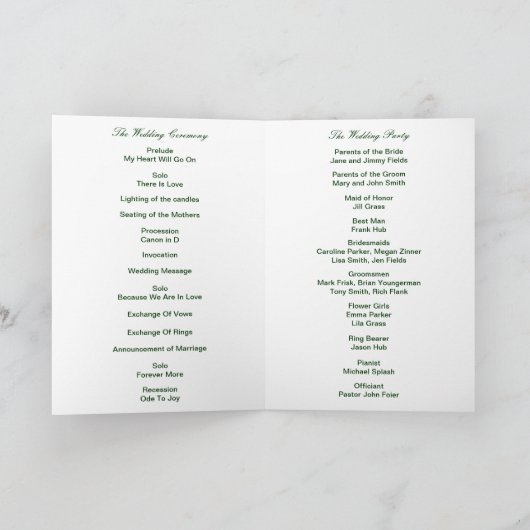 Diamond Heart Green Wedding Program Card Programm (Innenseite)
