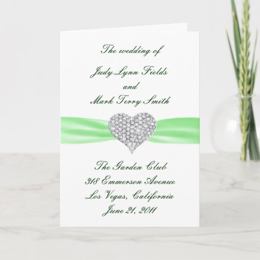 Diamond Heart Green Wedding Program Card Programm (Vorderseite)