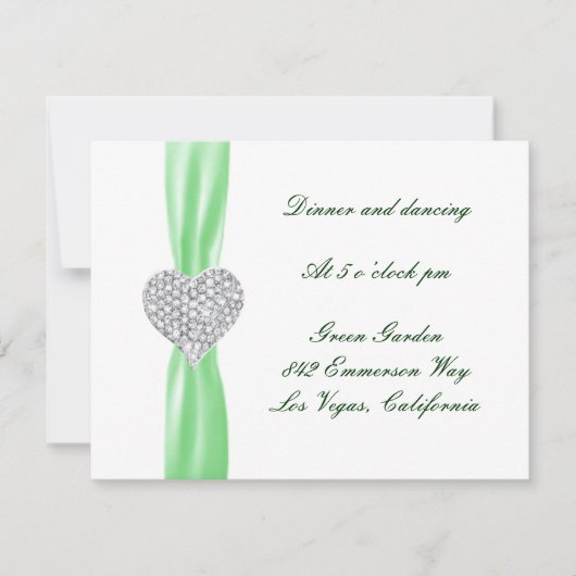 Diamond Heart Green Wedding Reception Card Einladung (Vorderseite)