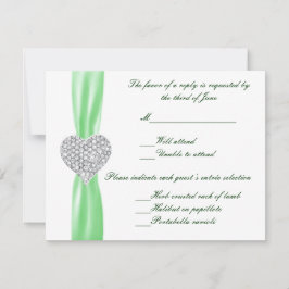 Diamond Heart Green Wedding Response Card RSVP Karte