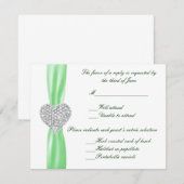 Diamond Heart Green Wedding Response Card RSVP Karte (Vorne/Hinten)