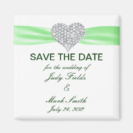 Diamond Heart Green Wedding Save the Date Magnet