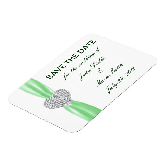 Diamond Heart Green Wedding Save the Date Magnet (Linke Seite)