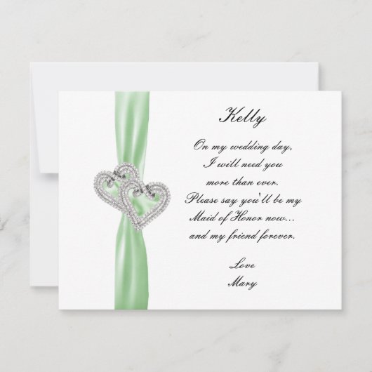Diamond Heart Green Wedding Trauzeugin Card Einladung (Vorderseite)