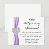 Diamond Heart Lila Wedding Bridesmaid Card Einladung (Vorne/Hinten)