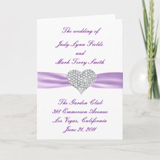 Diamond Heart Lila Wedding Program Card Programm (Vorderseite)