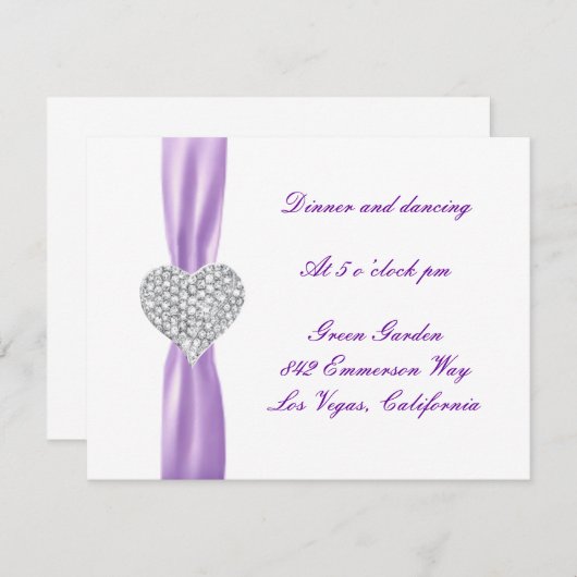 Diamond Heart Lila Wedding Reception Card Einladung (Vorne/Hinten)