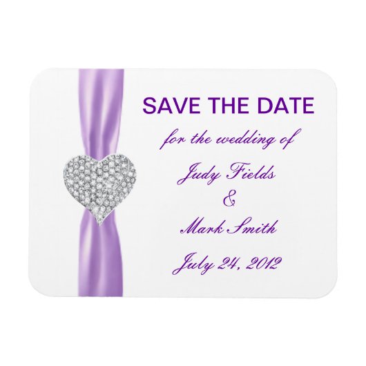 Diamond Heart Lila Wedding Save the Date Magnet (Horizontal)