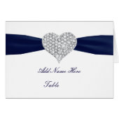 Diamond Heart Navy Blue Wedding Table Platzkarte (Vorderseite (Horizontal))