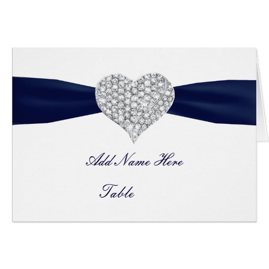 Diamond Heart Navy Blue Wedding Table Platzkarte (Vorderseite (Horizontal))