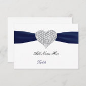 Diamond Heart Navy Blue Wedding Table Platzkarte (Vorne/Hinten)