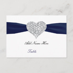 Diamond Heart Navy Blue Wedding Table Platzkarte