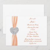 Diamond Heart Orange Junggeselinnen-Abschied Einla Einladung (Vorne/Hinten)