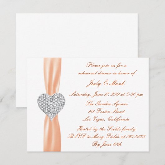 Diamond Heart Orange Probe Dinner Einladung (Vorne/Hinten)