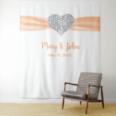 Diamond Heart Orange Ribbon Wedding Background Wandteppich (Beispiel)