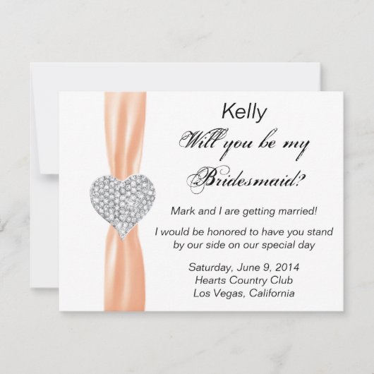 Diamond Heart Orange Wedding Bridesmaid Card Einladung (Vorderseite)