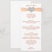 Diamond Heart Orange Wedding Menu Card Menükarte (Vorne/Hinten)