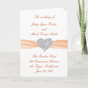 Diamond Heart Orange Wedding Program Card Programm