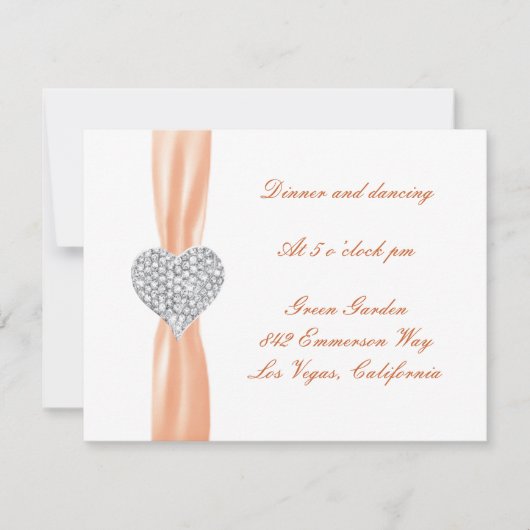 Diamond Heart Orange Wedding Reception Card Einladung (Vorderseite)