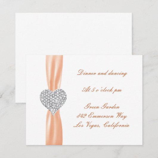 Diamond Heart Orange Wedding Reception Card Einladung (Vorne/Hinten)