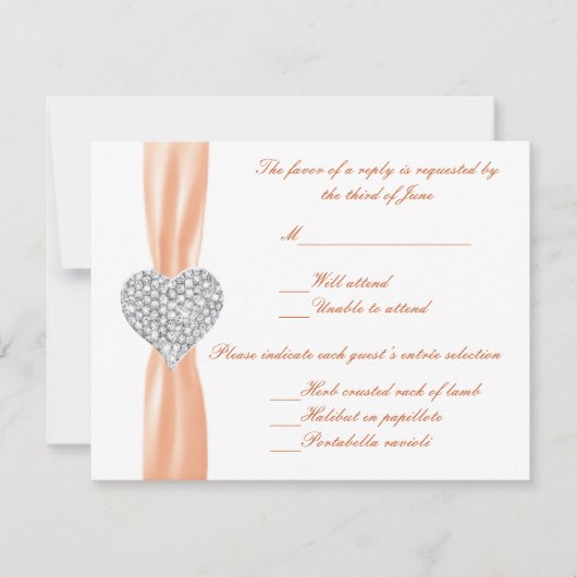 Diamond Heart Orange Wedding Response Card RSVP Karte (Vorderseite)