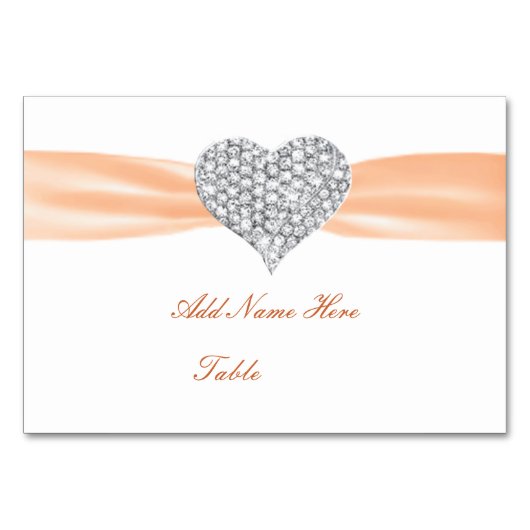 Diamond Heart Orange Wedding Table Platzkarte Tischnummer (Vorderseite)