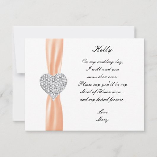 Diamond Heart Orange Wedding Trauzeugin Card Einladung (Vorderseite)