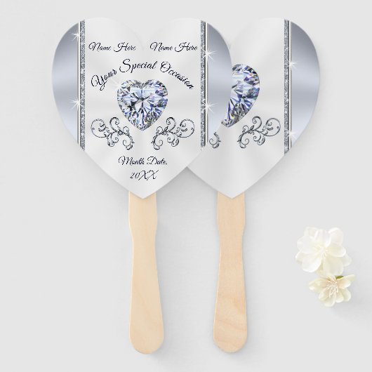 Diamond Heart Personalisiert Wedding Fans in Bulk Fächer (Vorne und Hinten)