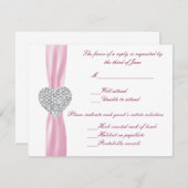Diamond Heart Pink Hochzeitkarte RSVP Karte (Vorne/Hinten)