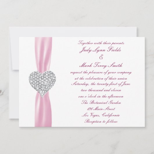 Diamond Heart Pink Hochzeitseinladung Einladung (Vorderseite)