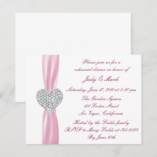 Diamond Heart Pink Probe Abendessen Einladung (Vorne/Hinten)