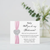 Diamond Heart Pink Wedding Bridesmaid Card Einladung (Stehend Vorderseite)
