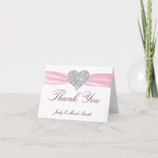 Diamond Heart Pink Wedding Danke Karte (Vorderseite)