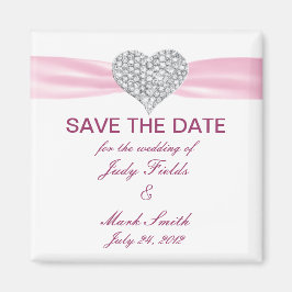 Diamond Heart Pink Wedding Save the Date Magnet