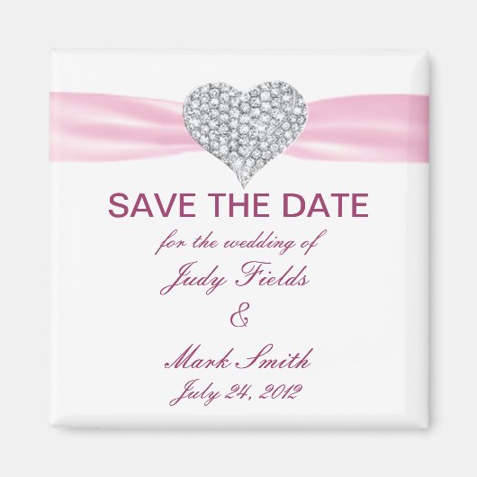 Diamond Heart Pink Wedding Save the Date Magnet (Vorne)