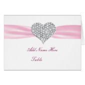 Diamond Heart Pink Wedding Table Platzkarte (Vorderseite (Horizontal))
