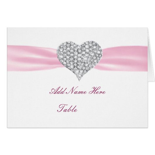 Diamond Heart Pink Wedding Table Platzkarte (Vorderseite (Horizontal))