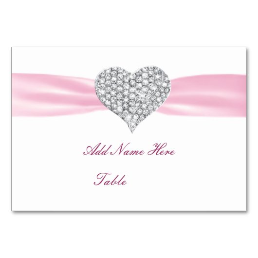 Diamond Heart Pink Wedding Table Platzkarte Tischnummer (Vorderseite)