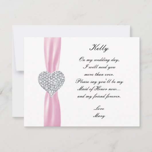 Diamond Heart Pink Wedding Trauzeugin Card Einladung (Vorderseite)