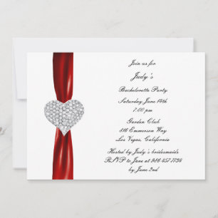 Diamond Heart Red Junggeselinnen-Abschied Einladun Einladung