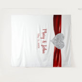 Diamond Heart Red Ribbon Wedding Background Wandteppich (Vorderseite (Horizontal))