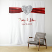 Diamond Heart Red Ribbon Wedding Background Wandteppich (Beispiel)